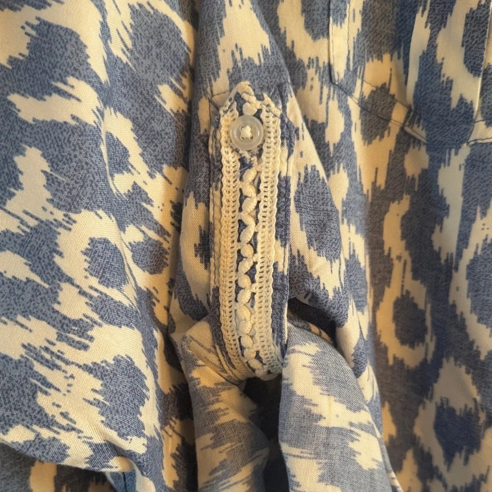 New Directions Blue and Cream Patterned Shirt Dress Beach Dress
